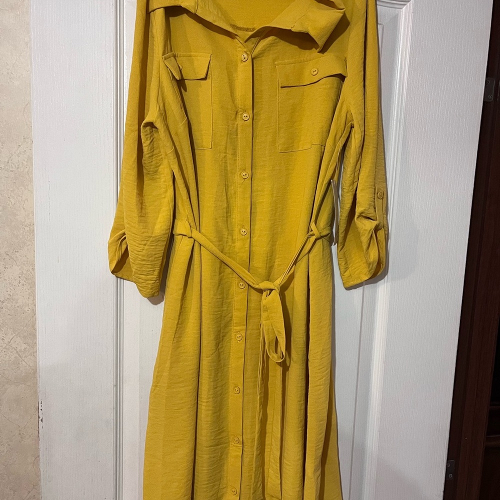 Yellow Button-Up Shirt Dress